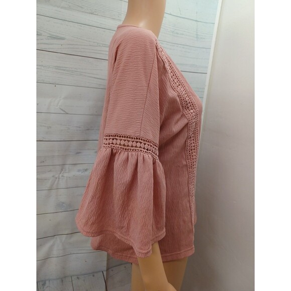Lauren Conrad Top Sz S Womens Rose Pink Bell Sleeve Stretch Lace/Eyelet - Picture 4 of 8